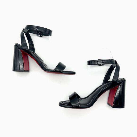 CHRISTIAN LOUBOUTIN Miss Sabina Black Ankle Strap Heel Size 37.5 Patent Leather - Picture 5 of 14